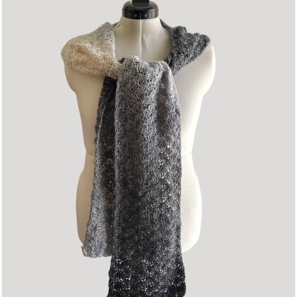 Handmade Women's Crochet Gradient Gray Scarf Soft & Cozy Winter Accessory - Picture 3 of 4